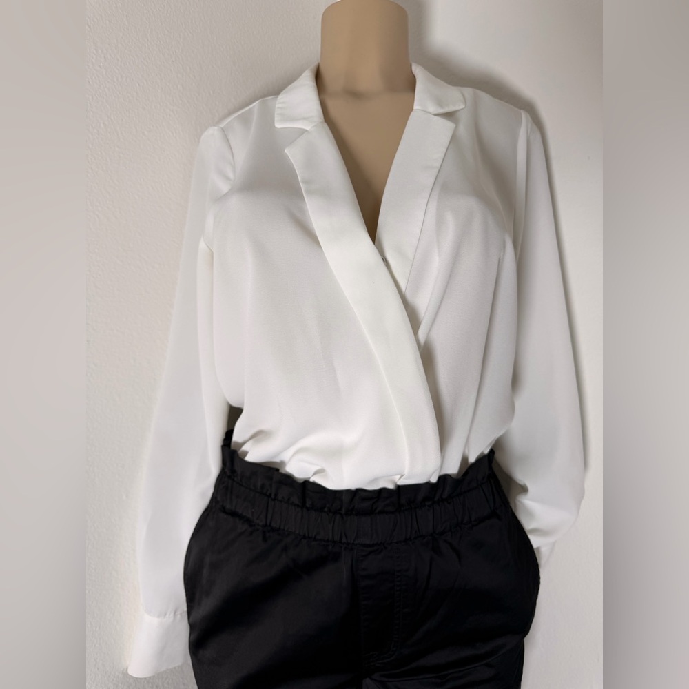 DO+BE White Wrap Blouse | Chic Minimalist Office Top | Size Small